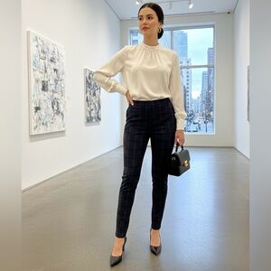 Premise Women's Black and Navy Plaid Pants